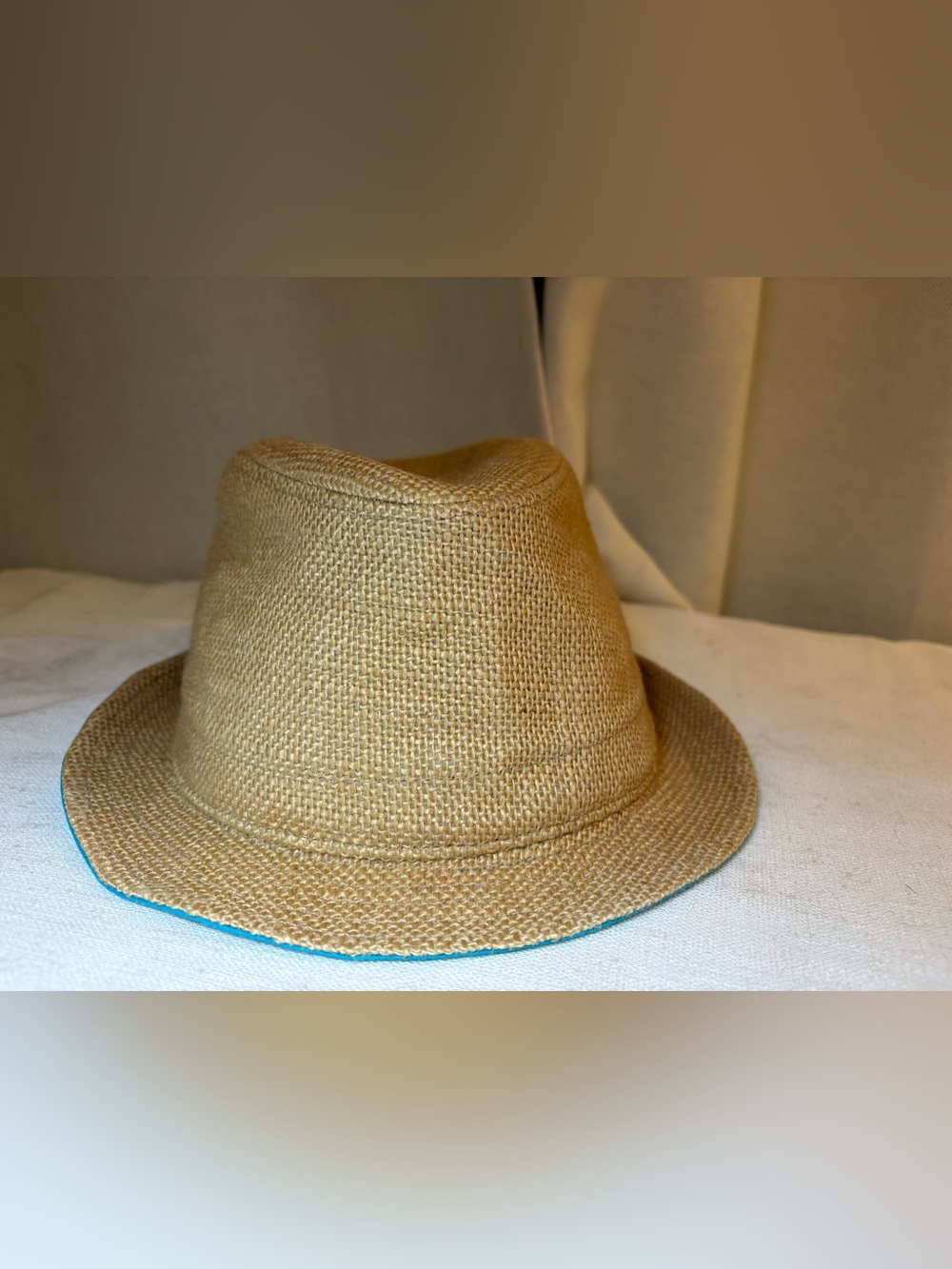 Laundry by Shelli Segal Tan Linen Blend Fedora Hat Blue Trim One Size Summer - Picture 3 of 10